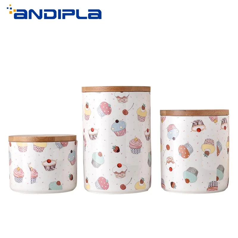 Креативная симпатичная керамическая герметичная банка с деревянной крышкой