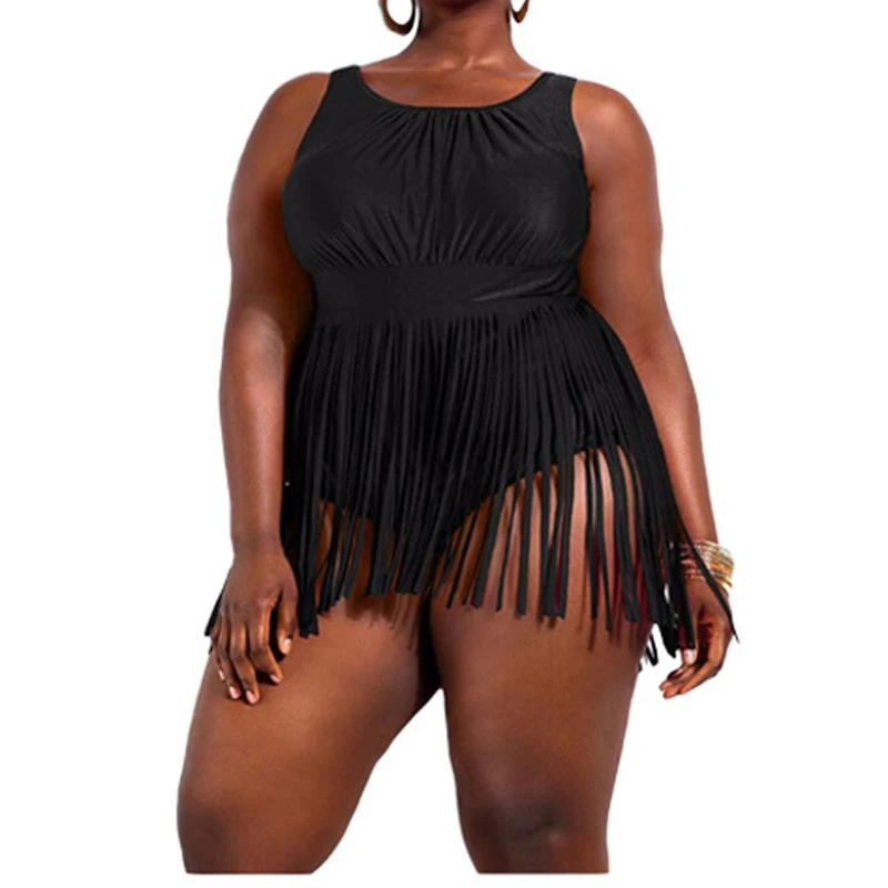 2020 New Retro Fringe One Piece plus size Swimsuits tassel swim dress sexy women candy color push up swimwear bathing suit | Спорт и