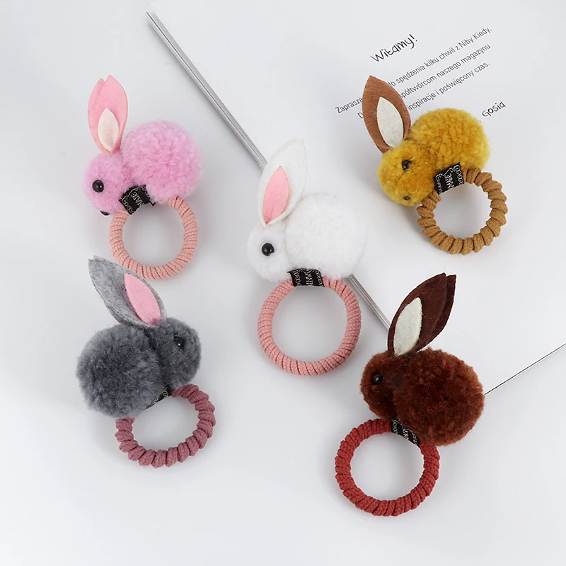 

Cute animal hair ball rabbit hair ring female rubber band elastic hair bands Korean headwear children hair Accessories ornaments