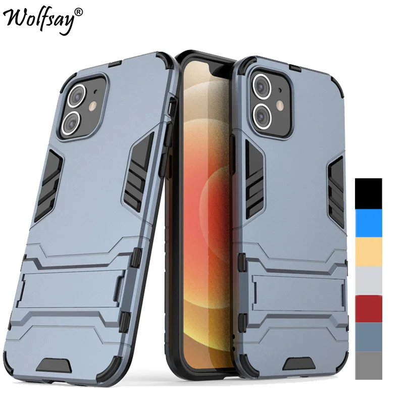 

For Cover iPhone 12 Case Bumper Anti-knock Hybrid Stand Silicone Armor PC Back Case For iPhone 12 Cover For iPhone 12 6.1 inch
