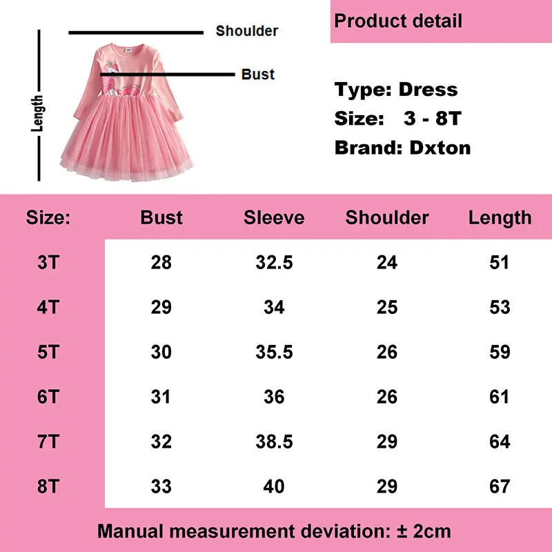 DXTON платья принцессы для девочек с единорогом дешевые детские длинным рукавом