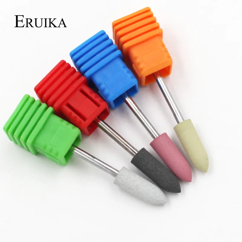 ERUIKA 4 шт./компл. дрели для ногтей с длинной пулевидной головкой резиновые
