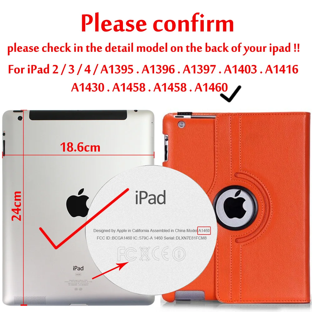 Orange Чехол для ipad 2/ipad 3/ipad 4 из искусственной кожи вращающийся на 360 чехол смарт-подставка для ipad 2/ipad 3/ipad 4 планшет Автоматический Режим сна/Пробуждение чехол - Цвет: Orange
