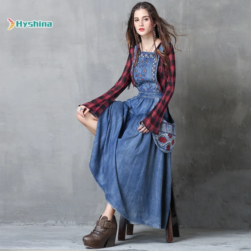 

Original Women's Dress Summer New Denim Skirt Retro Embroidery Large Size Dress