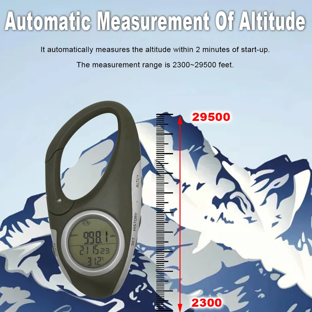 Electronic Altimeter Carabiner Altitude Meter Handheld Thermometer Outdoor Fishing Weather Forecasting Mode | Спорт и развлечения