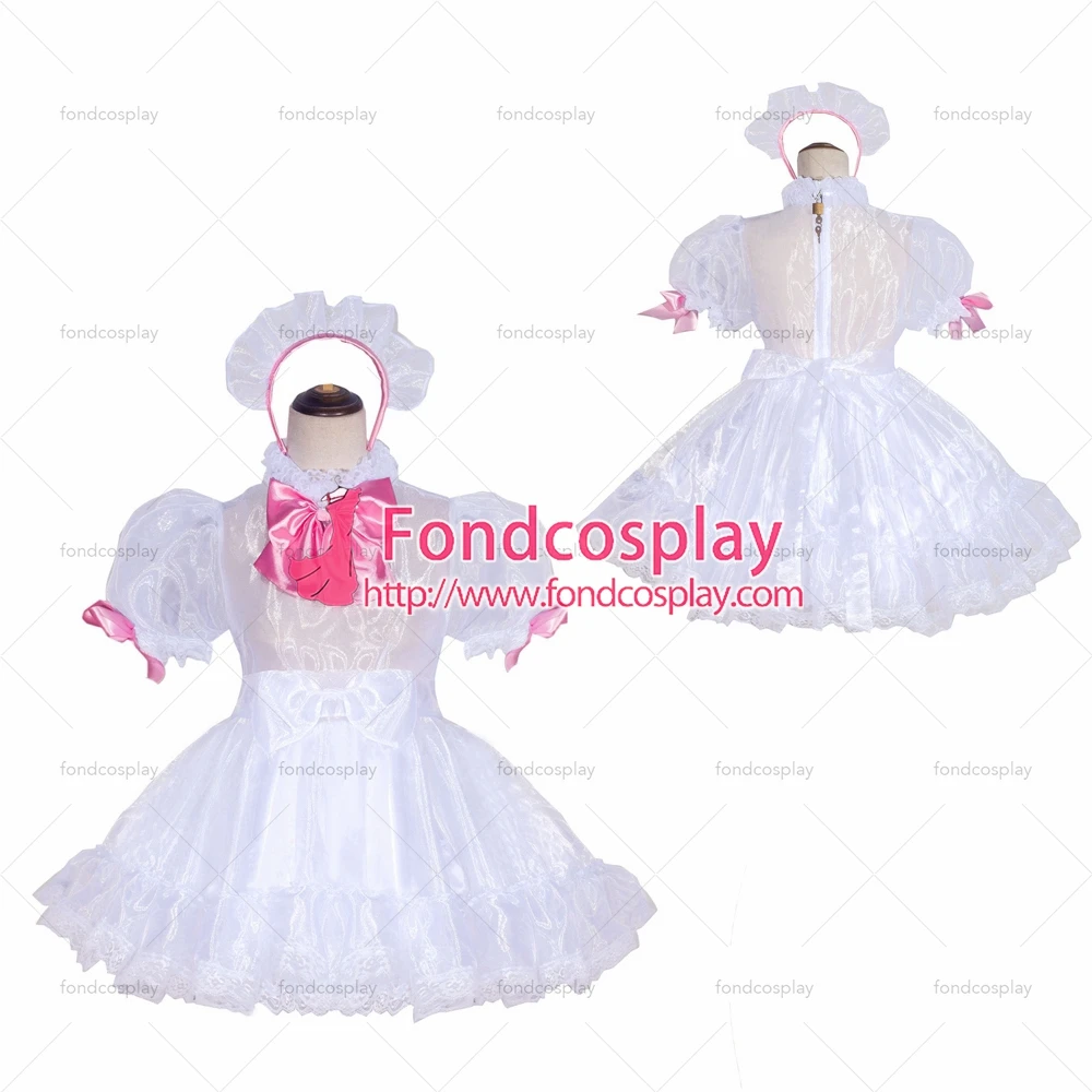 

fondcosplay adult sexy cross dressing sissy maid short French Lockable white Organza Dress Uniform Costume Tailor-made[G4047]