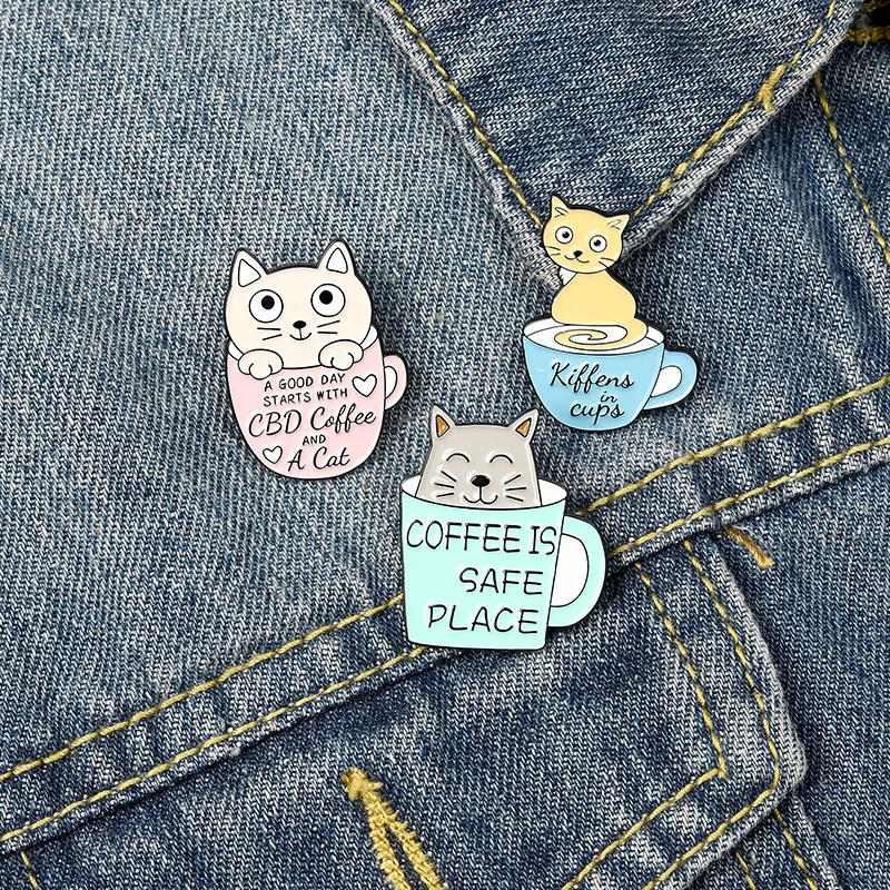 Coffee Theme Series Soft Enamel Pins Custom Cup Cats Animal Brooches Cartoon Badges Lapel Pin Jewelry Gift for Friends Wholesale images - 6