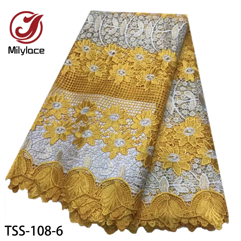 

Milylace floral embroidery guipure lace fabric 5 yards patch-work African guipure lace fabric with stones for party TSS-108
