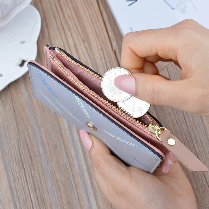 

Women Flower pattern Two- Fold zipper Short Wallet New High Quality Girls Card Holder multi-card position Coin Purse Carteira