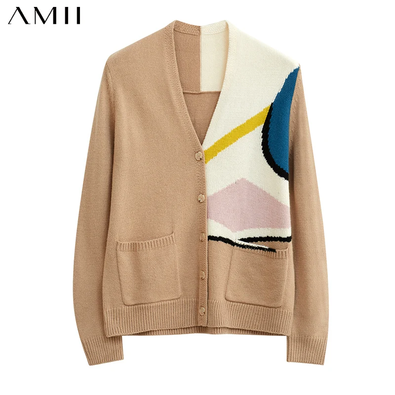 

Amii Minimalism Autumn Winter Causal Female Cardigan Fashion Patchwork Vneck Single Breasted Cardigans For Women Tops 12020458