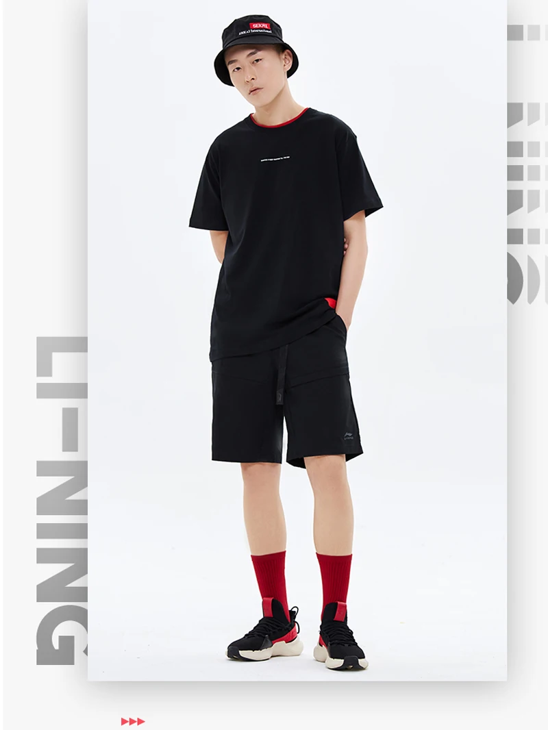 Li-Ning мужские трендовые прогулочные шорты, хлопковые дышащие шорты с регулируемой талией, спортивные шорты AKSP097 MKD1624