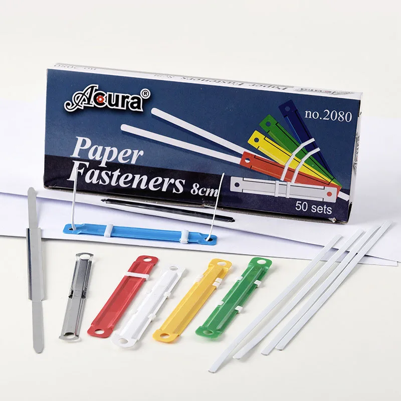 

50Pcs Document Paper Fasteners A4/A5/B5 2 Holes 8cm Plastic/Metal Binding Clip Loose-leaf Binder Rings Office Folder Supplies