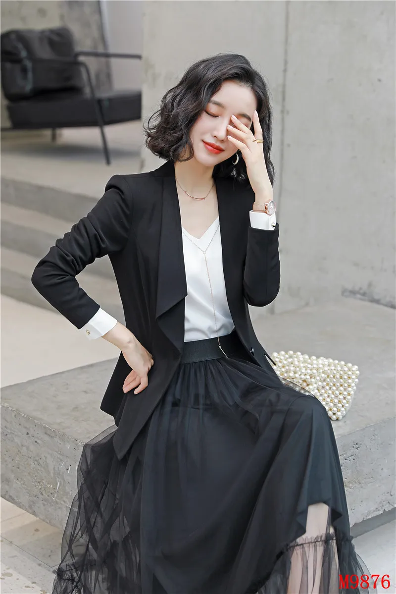 Офисный женский черный Блейзер женские деловые костюмы с юбкой и курткой одежда