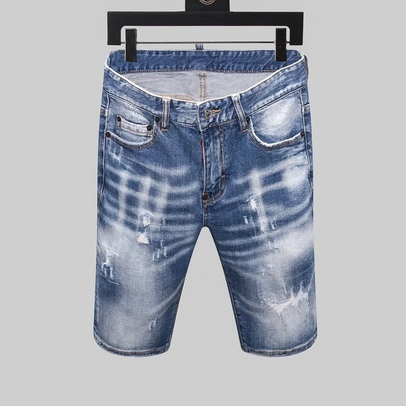 

Men's Summer Jeans Zipper Skinny Jeans Perforated Blue New Fashion Jeans