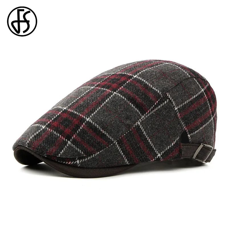 

FS Cotton Plaid Red Beret Hats For Men Women Flat Caps Male Classic British Style Vintage Adjustable Winter Autumn Hat Fashion