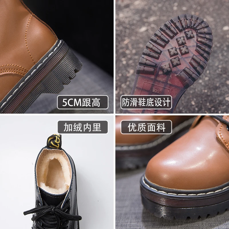 

Creeper Female Winter Ankle Chunky Boot Platform Shoe Martin for Women 2021 With Fake Faux fur Black Red vrouwen laarzen stiefel