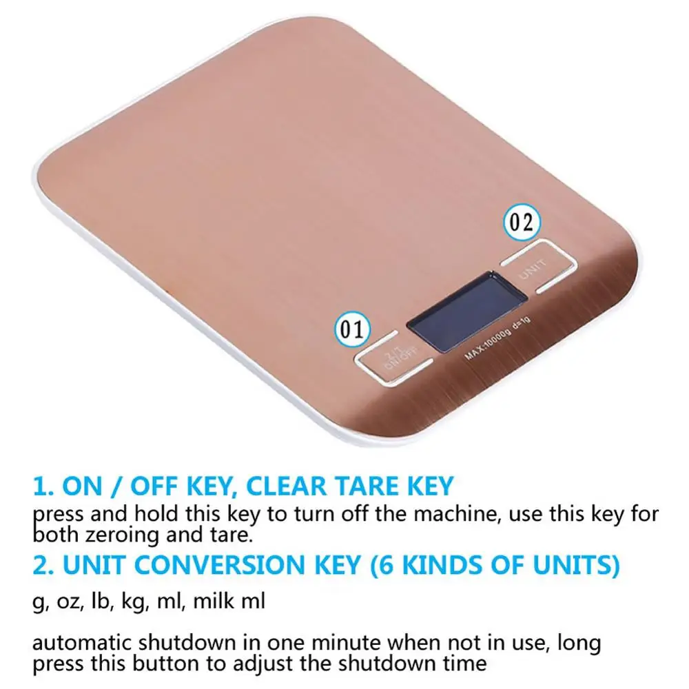 Портативные цифровые кухонные весы высокой точности из нержавеющей стали 5 кг/10