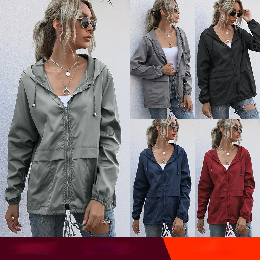 

women's zipper Hoodie lightweight outdoor walking raincoat jacket for women