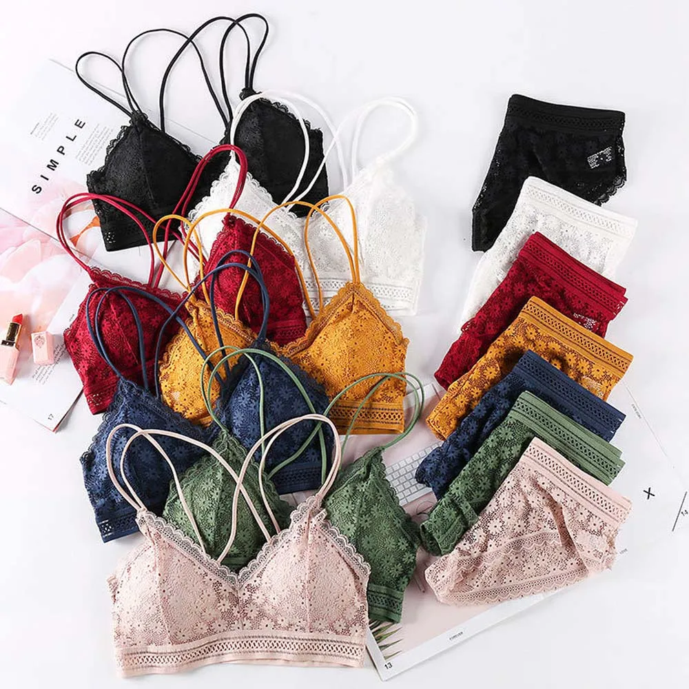 

Women Lace Bra Sets Backless Vest Seamless Underwear Sexy Panties Lingerie Padded Bralette Ultrathin Briefs Female Intimates