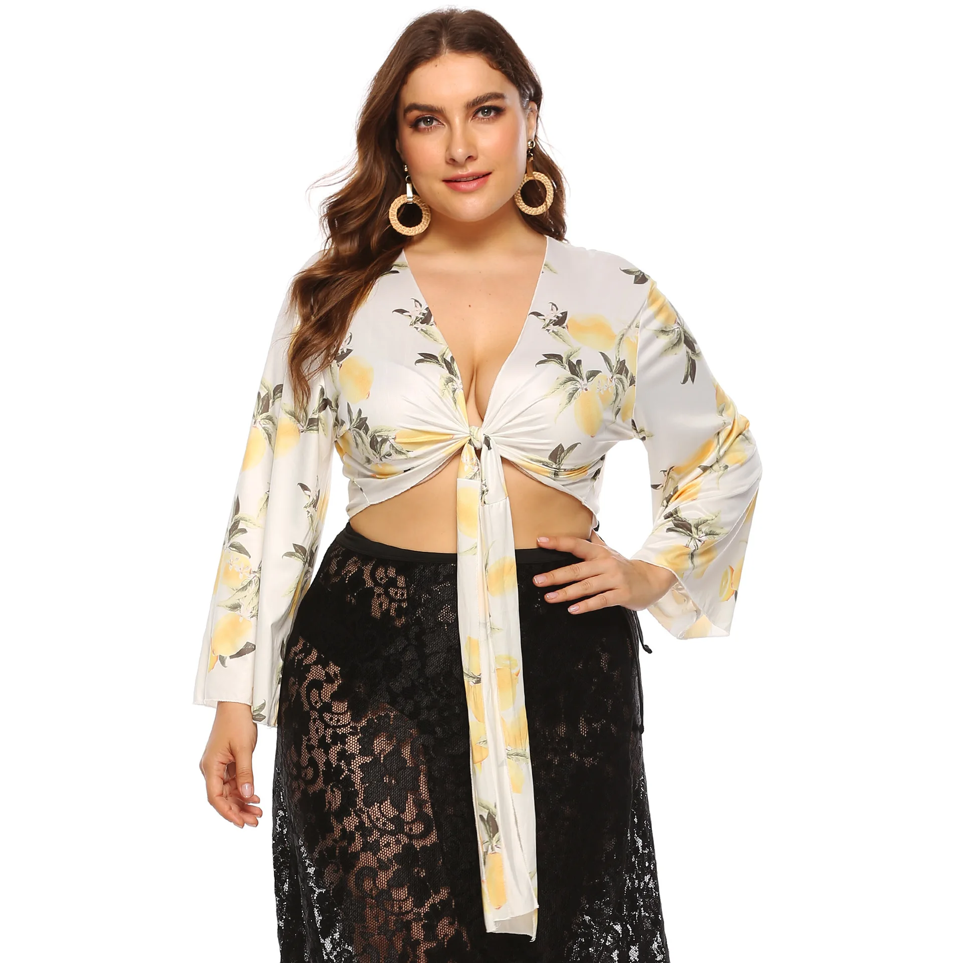 Женская блуза с длинным рукавом и V-образным вырезом размеры до 7XL | одежда