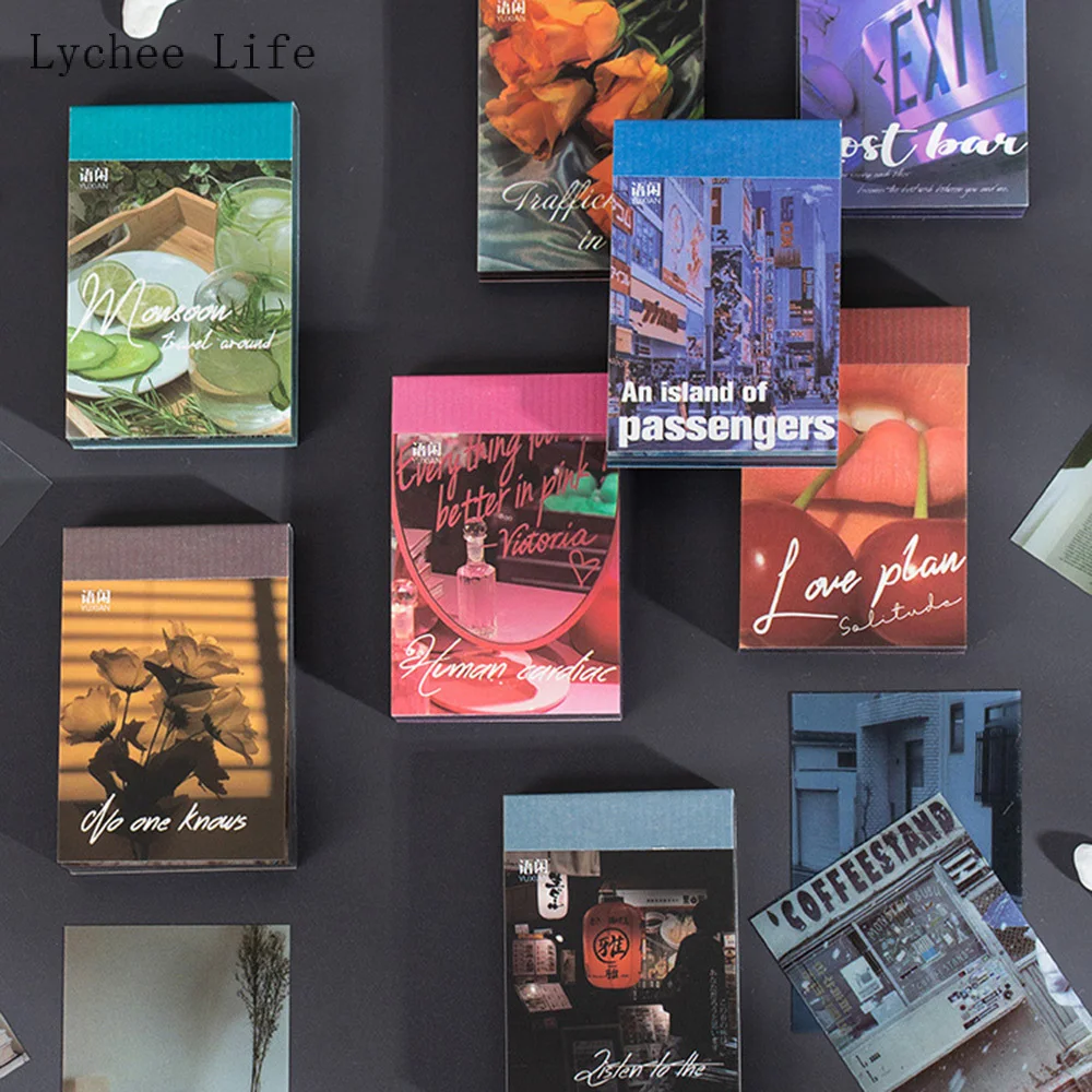 

Lychee Life 60Pcs Paper Adhesive Sticker Illusion Scenery Scrapbooking Planner Stationery Diary Gift Card Decor Craft DIY