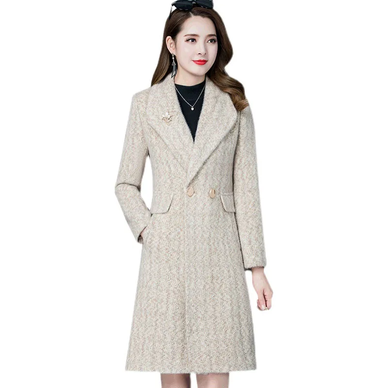 Женское шерстяное пальто из искусственной норки повседневное длинное зимнее