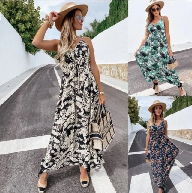 

2021 Summer Cordless Coconut Leaf Bohemian Dress