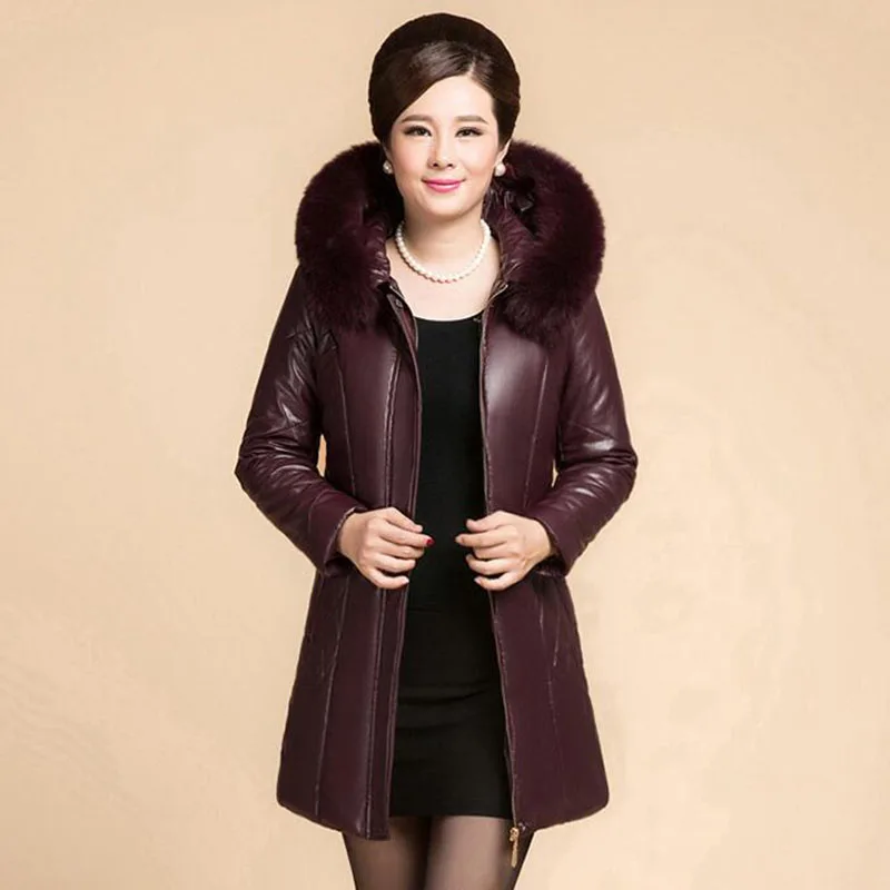 Женское кожаное пальто зимняя куртка размера плюс 6XL с капюшоном толстое теплое