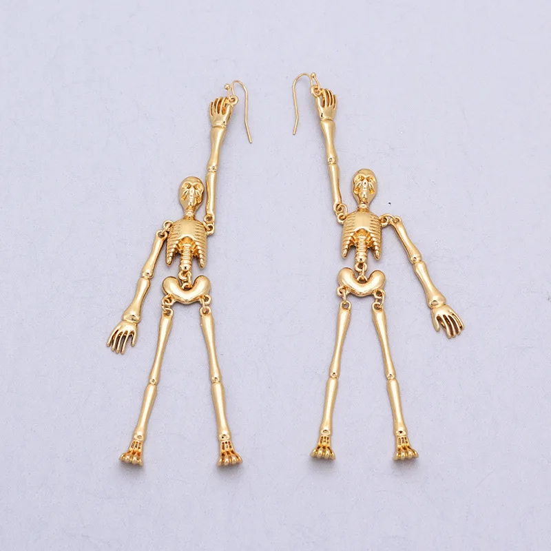 

Punk Gold Skeleton Bones Gothic Spooky Drop Earrings for Women Fashion Jewelry Creative Skull Alloy Earrings Halloween Girl Gift
