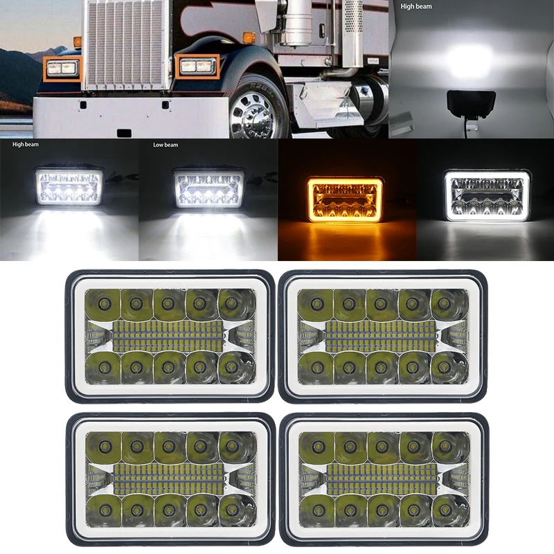 Светодиодные хромированные лампы 4X6 дюймов для фар Kenworth H4-H13 120/132 T400 T600 4 шт. |