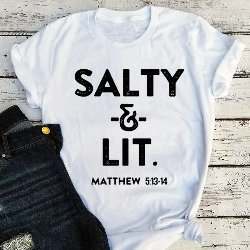 

Salty & Lit. Christian Shirts Faith Tshirt Harajuku Christian Clothes Aesthetic Jesus Tee Summer Plus Size Tees Goth Shirt L