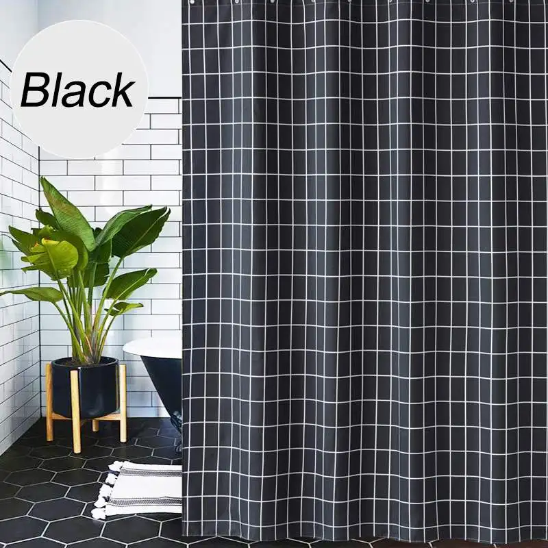 

Modern Checkered Style Mouldproof Waterproof Bathroom Shower Curtain Washable Bath Screen Bathroom Decor With 13Pcs Hooks