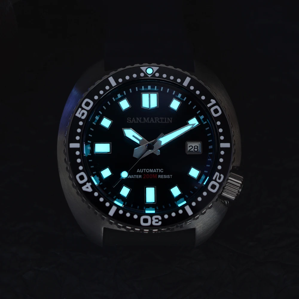 

San Martin Diver Watch 6309 Turtle 20 Bar Stainless Steel Men Automatic Mechanical Sapphire Rubber Strap BGW9 Luminous