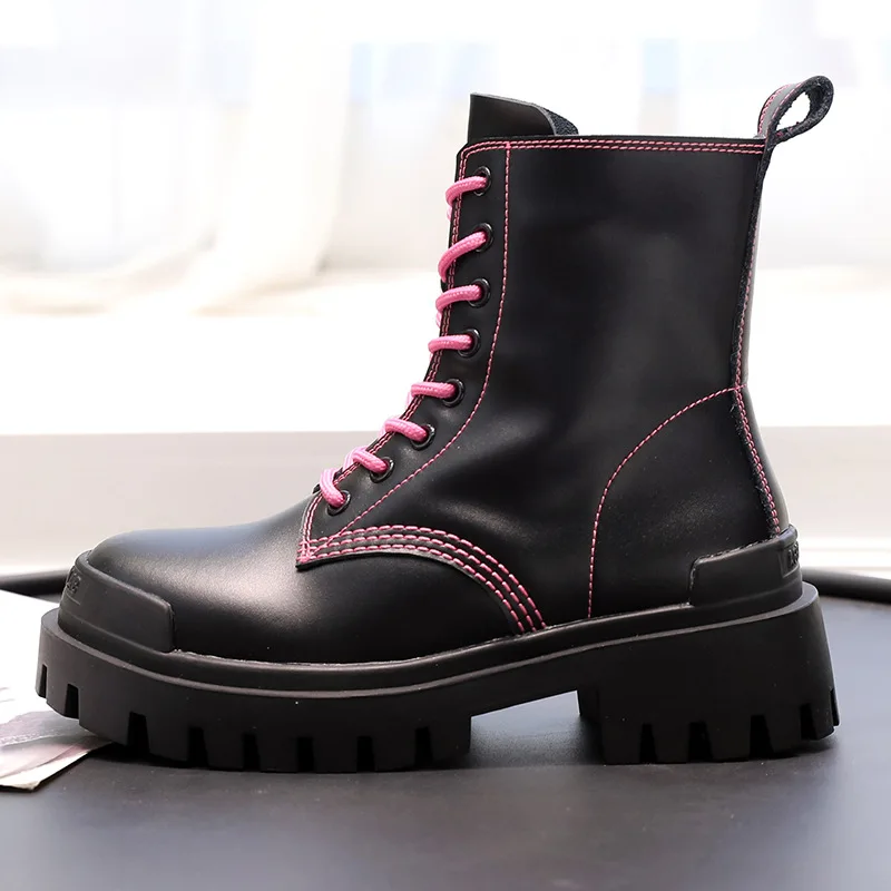 

Женские зимние ботинки, Нескользящие мотоциклетные ботинки на платформе, женская обувь из искусственной кожи, женские ботинки Martin на шнуро...