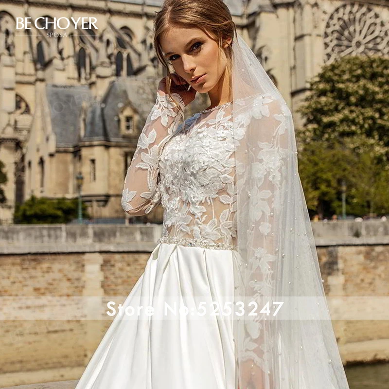 Vestido de Noiva кружевное свадебное платье трапециевидной формы с длинным рукавом