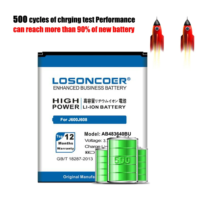 Аккумулятор LOSONCOER AB483640BU 2800 мАч для samsung J600 J608 C3050C S7350C F619 C3050 E740 E748 F110 L608 B3210 F118 G618 L600 |
