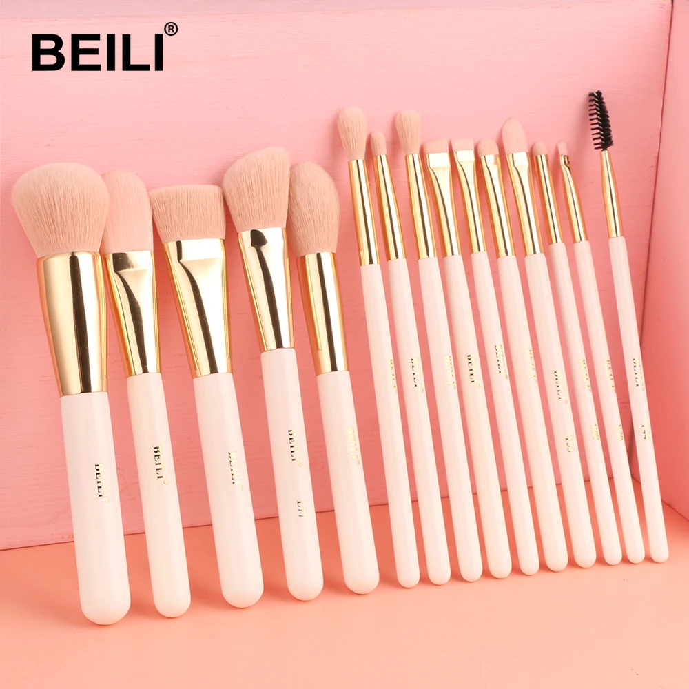 BEILI Pearl белые золотые Профессиональные кисти для макияжа смешивания глаз бровей