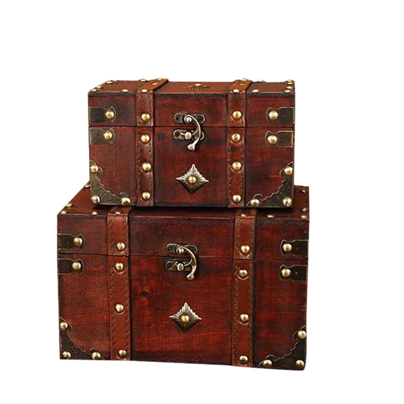 

Retro Treasure Chest Vintage Wooden Storage Box Antique Style Jewelry Organizer for Jewelry Box Trinket Box