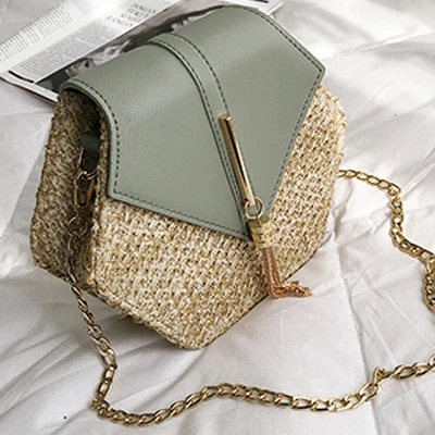 green Новые соломенные сумки для женщин pu кожаная сумка шестиугольник MulitStyle летняя плетеная пляжная богемная плетеная Сумка bolso mimbre - Цвет: green