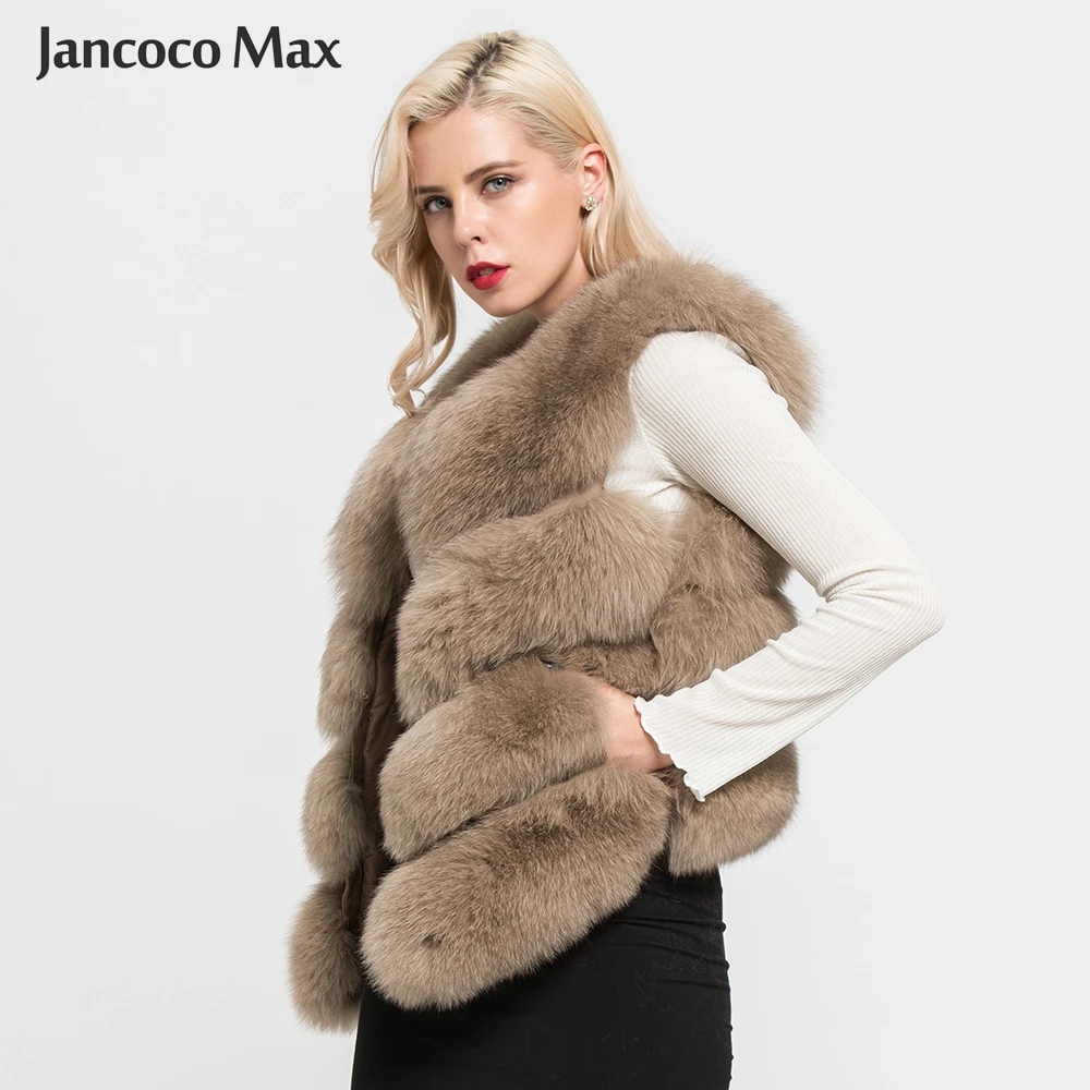 Jancoco Max 12 цветов Топ мягкий толстый натуральный Лисий мех жилет 4 ряда Женская Зимняя мода натуральный меховой жилет короткая куртка новинка S7164