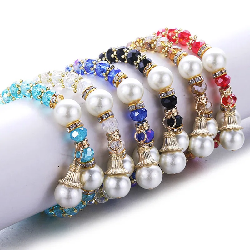 

Fashion exquisite ladies bracelet princess style artificial pearl beads crystal glass beads beaded bracelets charm jewelry