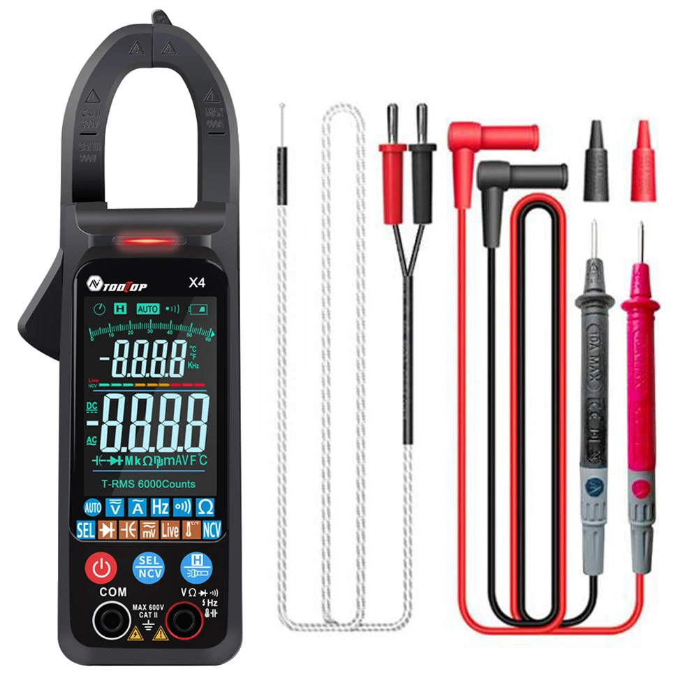 

TOOLTOP Handheld Clamp Meter Color LCD Large Screen NCV AC Voltage Current Diode Temperature Live Detection With Flashlight