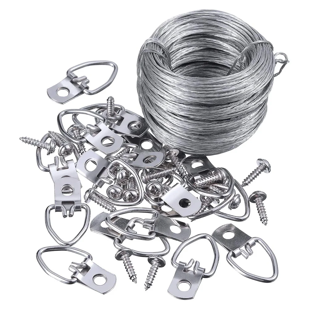 

Комплект для подвешивания картин 20 шт. D-образные подвесные вешалки для картин с винтами висячий провод поддерживает до 30 фунтов для подвеши...