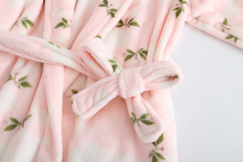 2020 New Year Robe Winter Thick Warm Female Bathrobe Flannel Pink Kimono Cute Nightgown Print Night Dress Casual Sleepwear | Женская