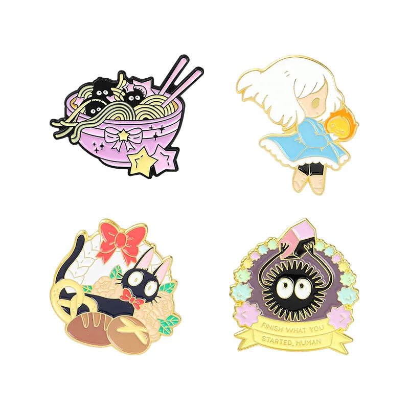 

Girl Cat Noodles Enamel Pins Japanese style Custom Brooches Badges Pastel Lapel pin Denim Shirt Cartoon Food Jewelry Gift
