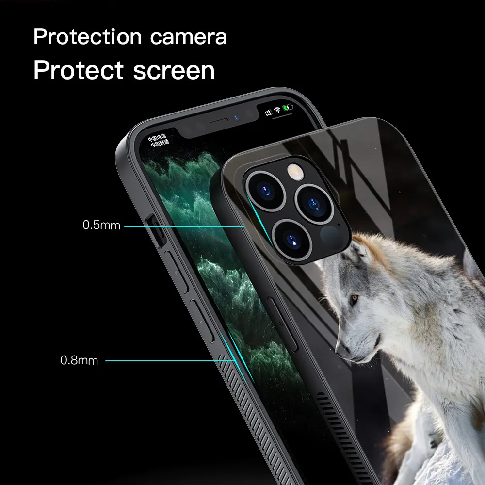 Чехол для IPhone 12 Mini 11 Pro XS MAX XR X 8 7 6S 6 Plus закаленное стекло с изображением Черного