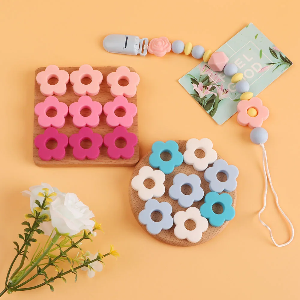 

Kovict 100pc Silicone Flower Beads Baby Care Teether Toys DIY Pacifier Chain Necklace Accessory Food Grade BPA Free Pendants