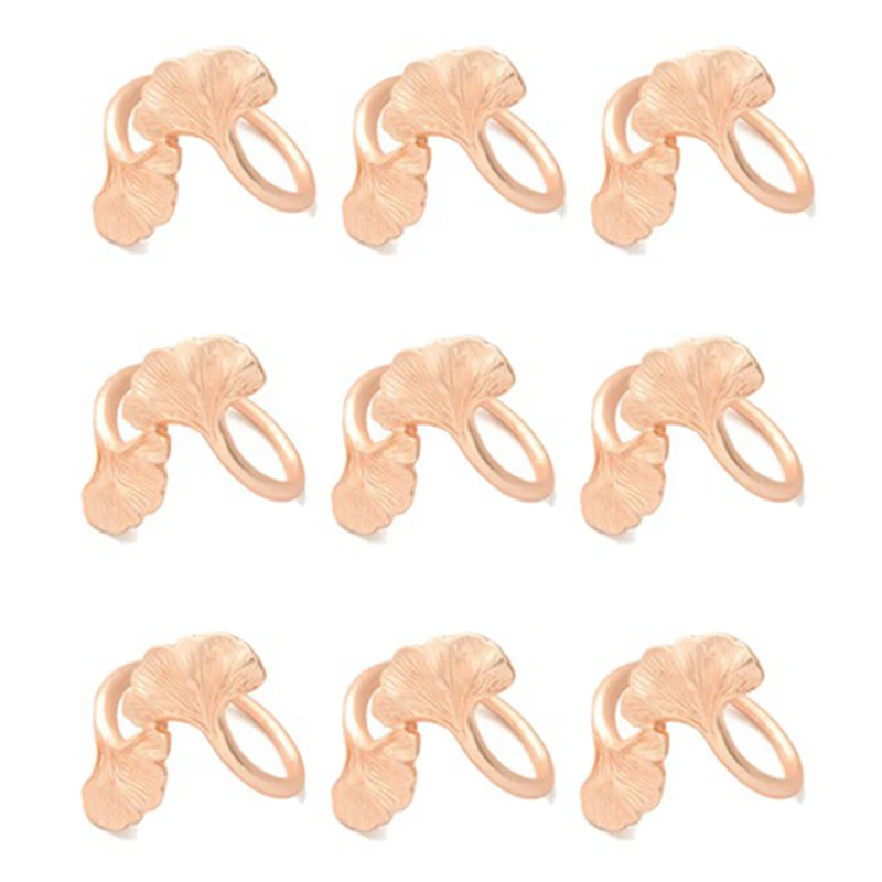

9 PCS Innovative New Rose Gold Napkin Buckle Ginkgo Leaf Western Napkin Ring Cloth Ring Metal Napkin Ring Table
