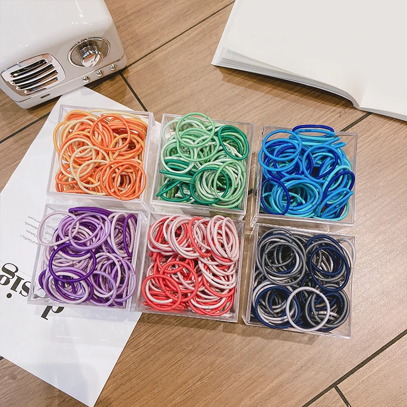 

100pcs/bag Ponytail Holde Ties Gum for Hair Women Exquisite Elastic Hair Rubber Band Various Colors Contracted Hair Accessories