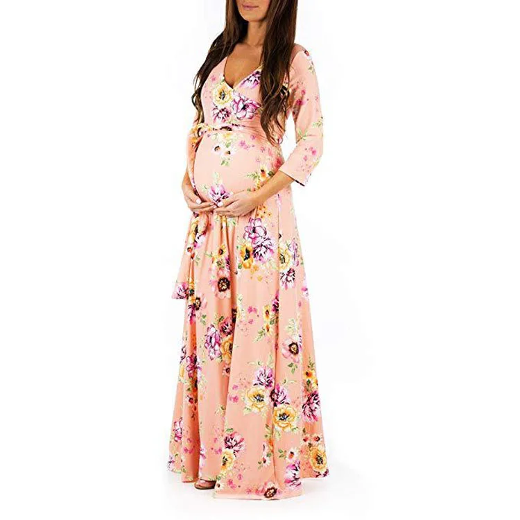 

2021 Maternity Clothes Dresses For Pregnancy Women V-Neck Sexy Dress Pregnant Female Nursing Clothing For Photo Shoot Q0406